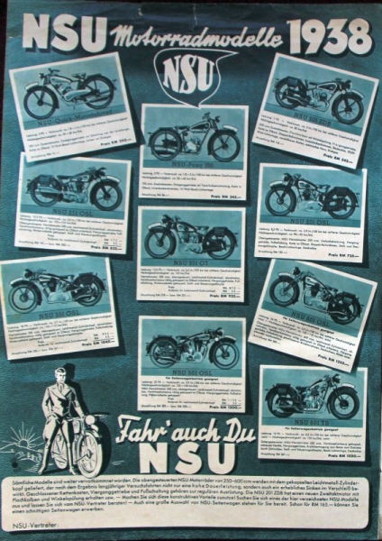NSU Motorbike Models 1938 Advertisingposter (8961)